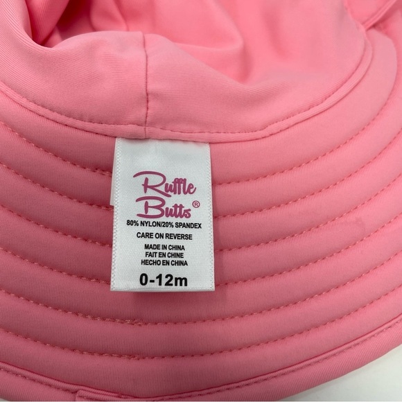 Ruffle Butts Pink Sun Hat and Pink Floral Long Sleeve Swim Suit Infant Baby - Picture 12 of 13